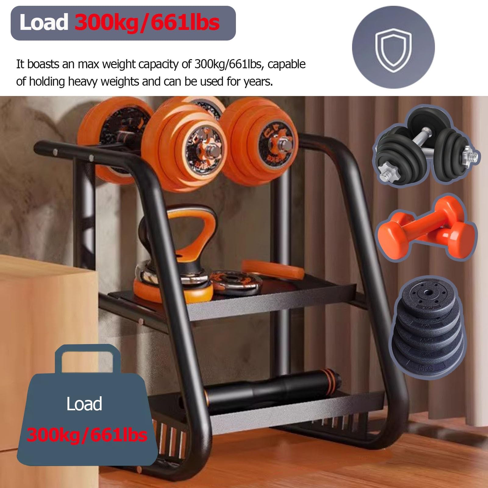 Scaffale Porta Attrezzi Fitness Lauren & Harold: Rack Multifunzionale 160 Cm Con Ruote, Ganci E Cestelli Per Yoga, Manubri, Kettlebell