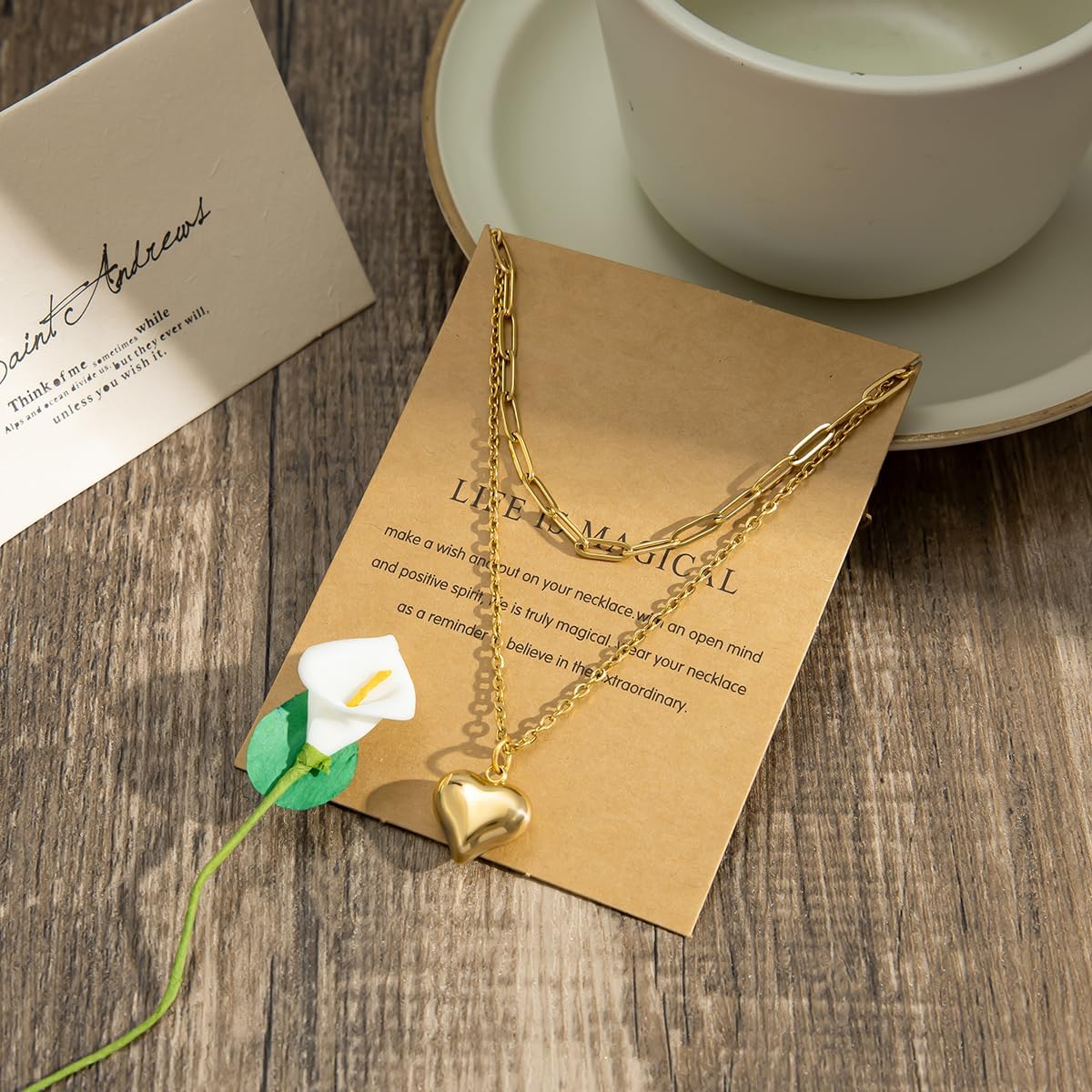 Gold Heart Necklace for Women Chunky Heart Necklaces Dainty 14k Gold Plated Paperclip Chain Necklace Graduation Inspirational Christmas Jewelry Gift - Image 2