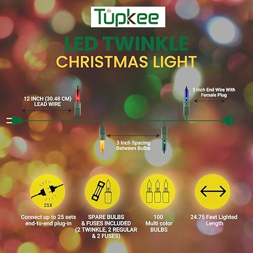 Miniatura 5 de Luces LED de Navidad parpadeantes aleatorias, 16 de 100 bombillas parpadeantes, luces LED para árbol de Navidad, para interiores y exteriores,