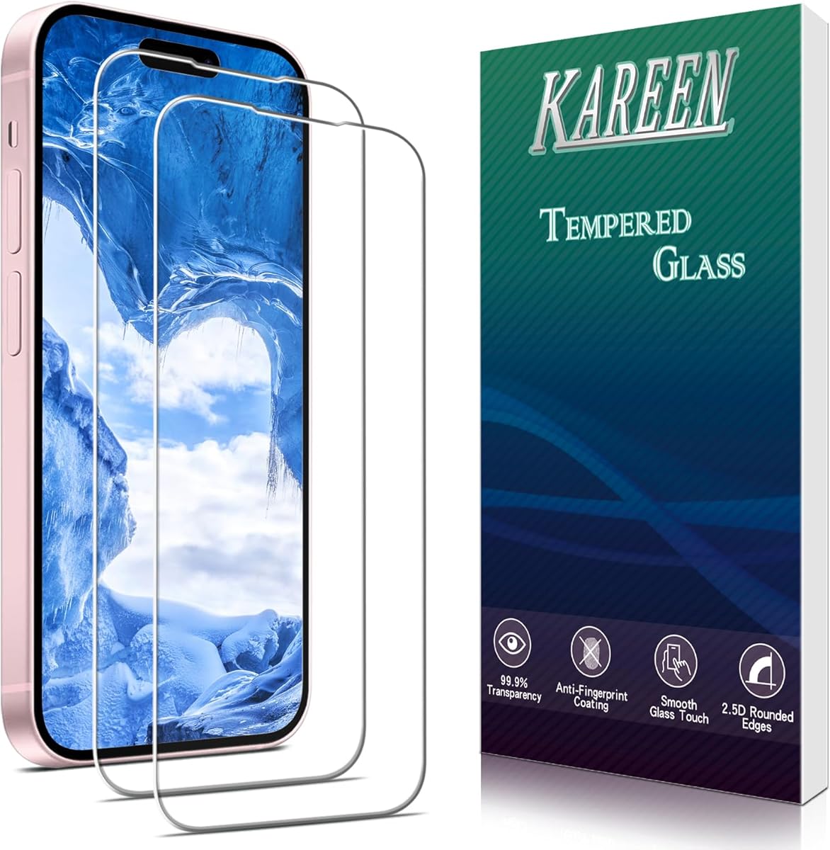 KAREEN 2 Pack Screen Protector for iPhone 15 Pro Max/iPhone 15 Plus 6.7-Inch Tempered Glass Film, 9H Hardness, Anti Scratch, Bubble Free, Easy to Install, Case Friendly