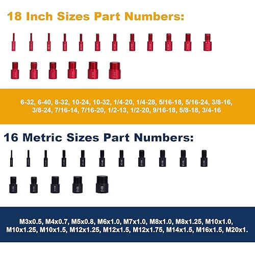 Miniatura 2 de Juego de 34 comprobadores de roscas mejoradas para tuercas y pernos (18 pulgadas y 16 métricas), colocado individualmente en una funda portátil para