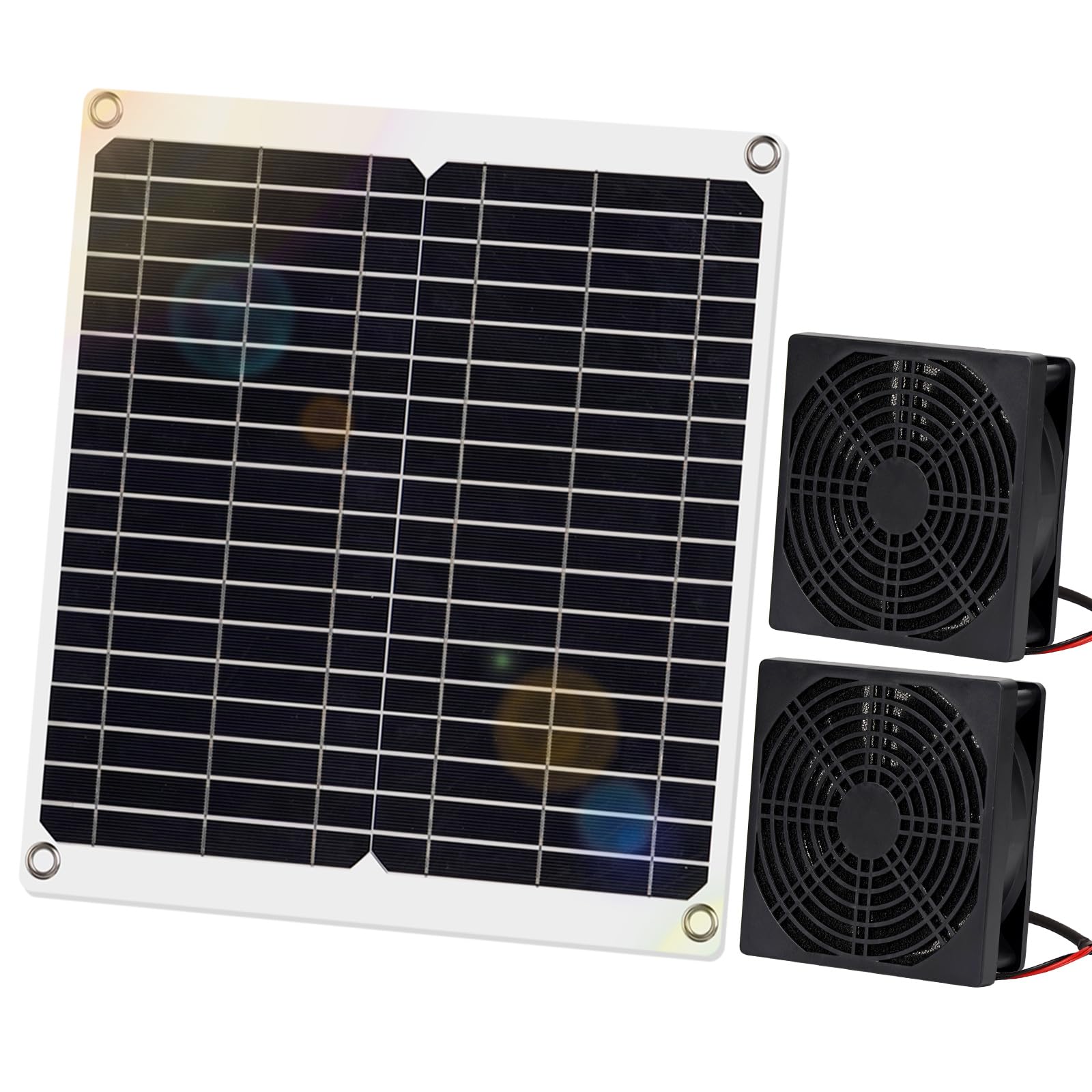 MUALROS Solar Ventilator, 15W Solarpanel Ventilator mit DC Doppelventilator für kleine Hühnerställe, Gewächshäuser, Schuppen, Haustierhäuser, Fensterauspuff