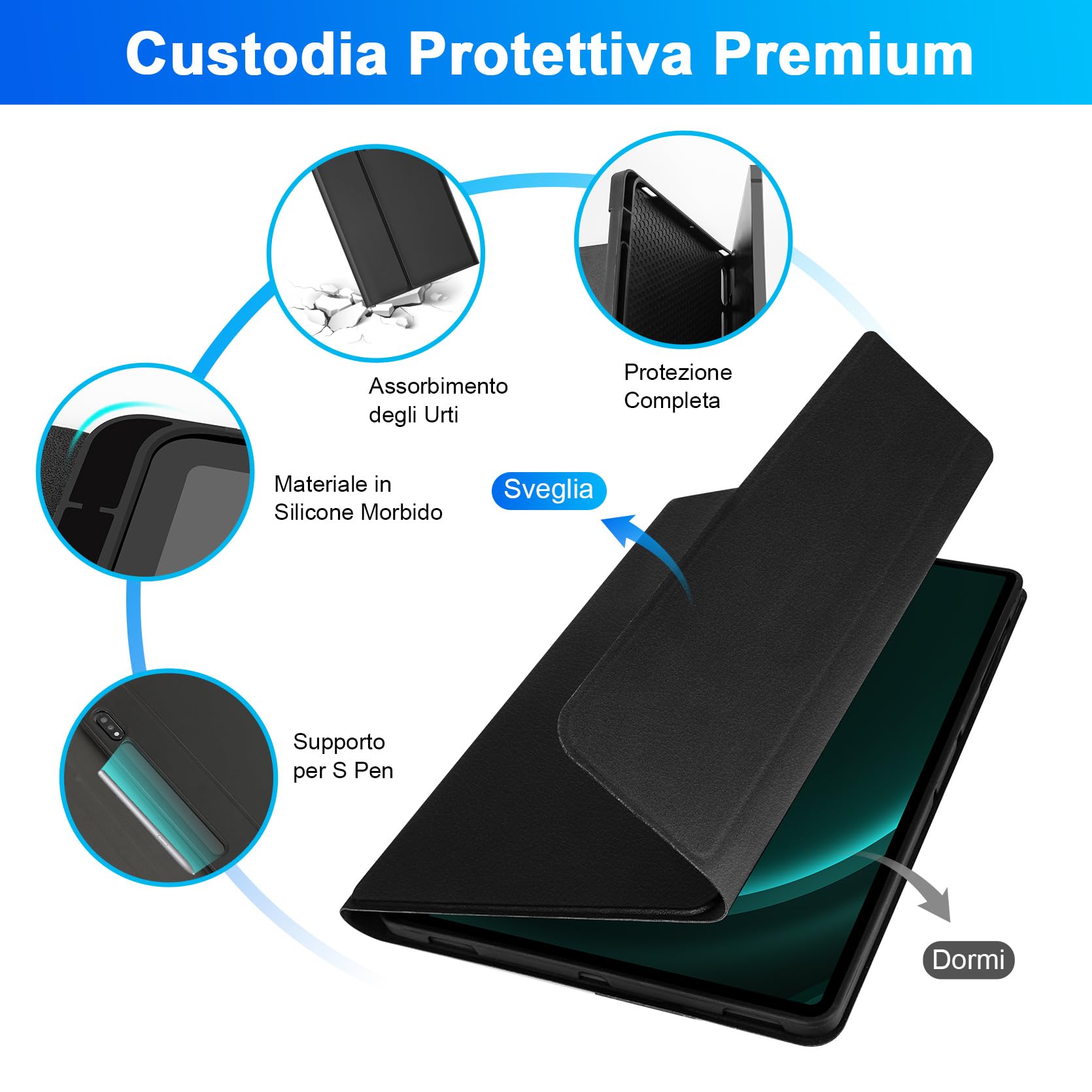 SOPPY Custodia con Tastiera Retroilluminata per Samsung Galaxy Tab S10+ /S9+ /S9 FE+/S8+/S7+/S7 FE 12,4", 7 Colori Retroilluminati, Layout IT, Custodia con Tastiera per Samsung Tab 12,4 Pollici, Nero