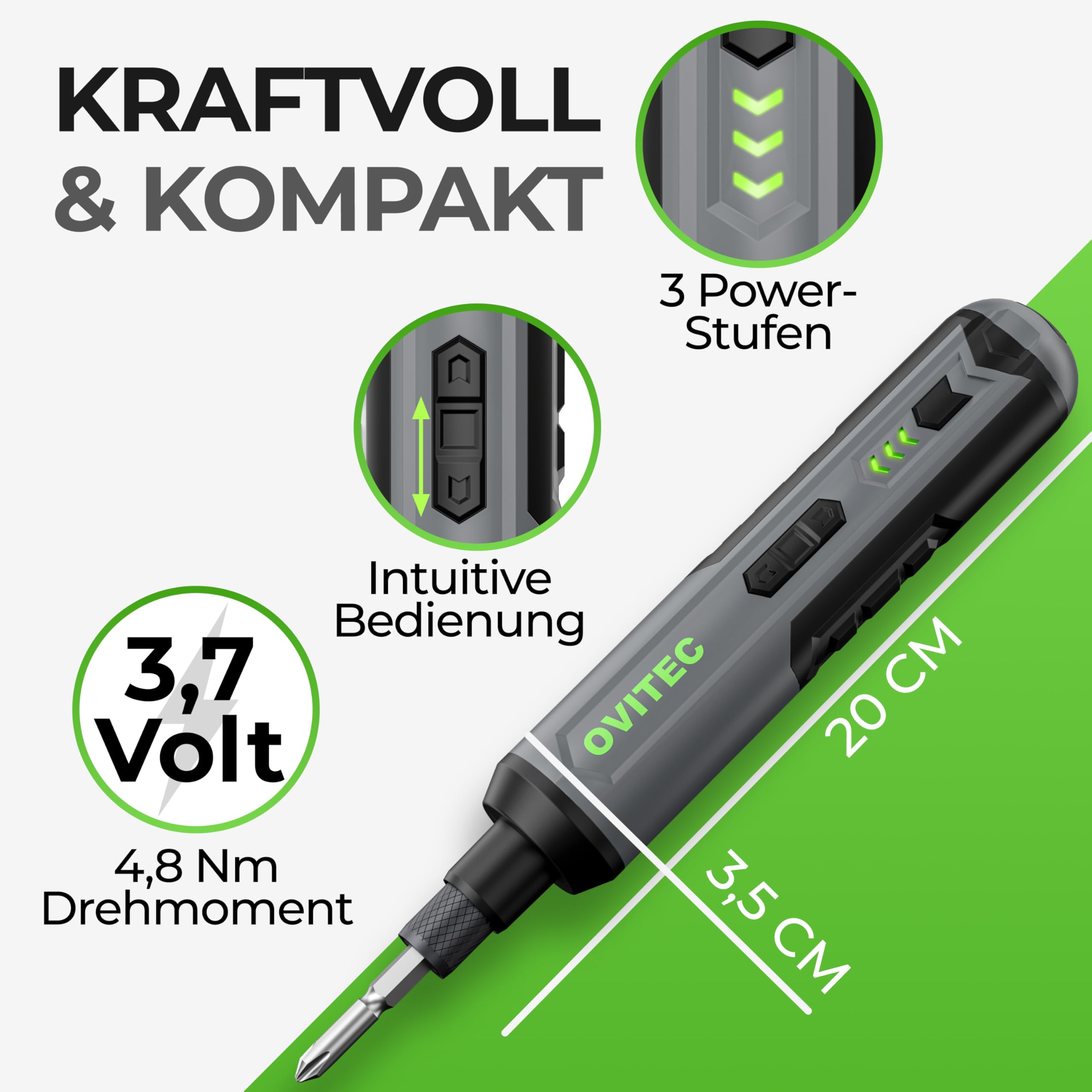 Elektrischer Schraubendreher Akkuschrauber Set | 3.7V | 2000mAh | quick release Funktion inkl. 16-teiligem Bit-Set und USB-C-Kabel