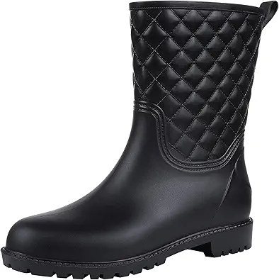 Women's Mid Calf Rain Boots Waterproof Lightweight Garden Shoes