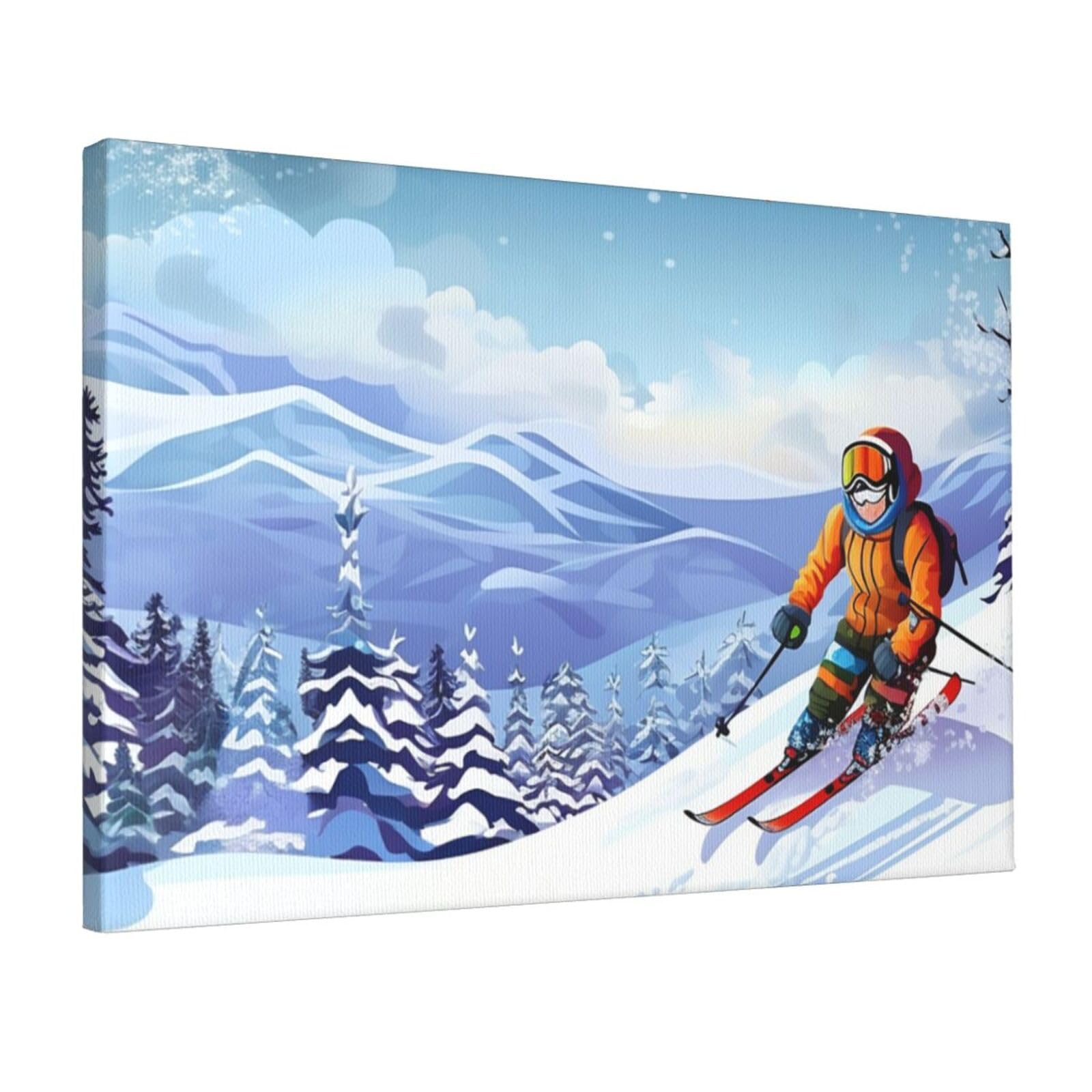 DWVTSLH Winter skiing Poster Paintings Canvas Wall Art Bedroom Prints Home Decor Hanging Picture Modern Home Artworks Aesthetic for Living Room Office Wall Decor 12x18in Unframed