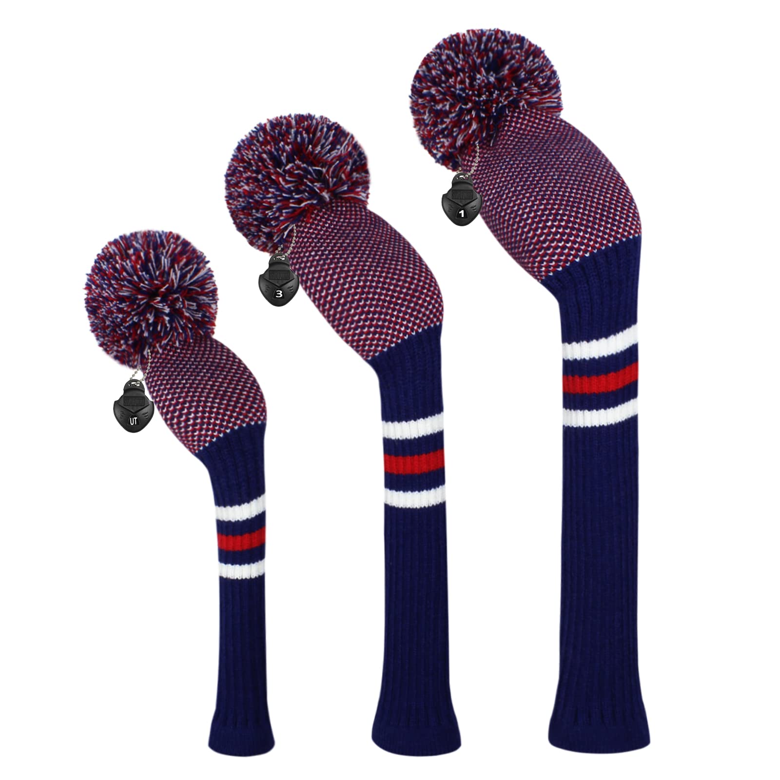 Scott Edward Lot de 3 Couvre-têtes de Golf pour Bois - Convient aux conducteurs (460 CC) - Fil Acrylique Hybride/UT avec Gros Pompons - Protège la tête du Club des Rayures et de la poussière