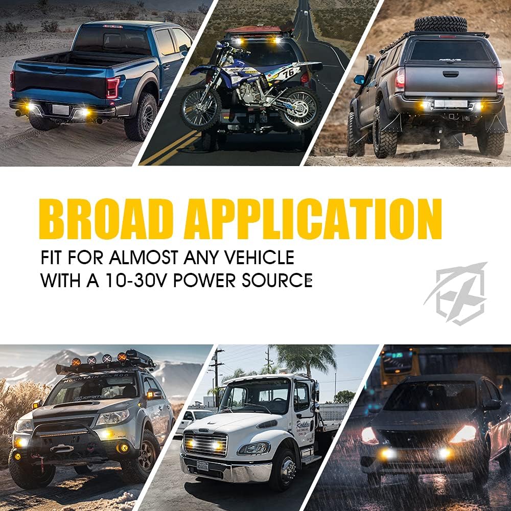 Xprite White Amber 12 LED Emergency Strobe Lights Kit Surface Flush Mount Side Marker Grill Grille Hazard Warning Flashing Light Head for Off-Road Vehicles ATV Trucks Cars - 10PCS