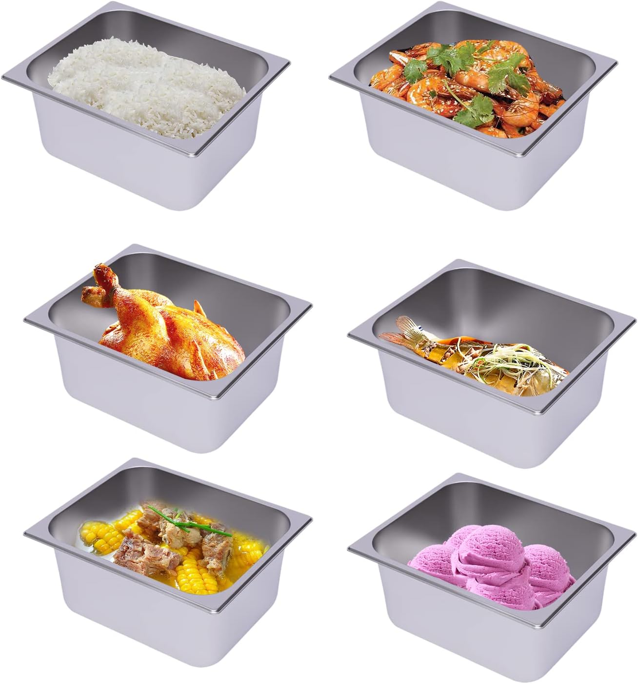 6-Pcs Steam Pan 6 Inch Deep Steam Table Pan 10 Qt Stainless Steel Hotel Pan Food Pans(13"Lx10.24"W) Restaurant Steam Table Pans Commercial Serving Catering Buffet Warming Cooking Dishes Pot Half Size