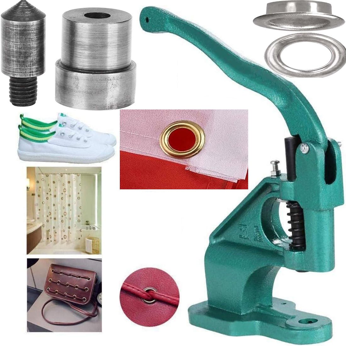 DIY Crafts Cast Iron Hand Press Grommet Machine Kit Spring Eyelet Hole Punch Tool Dies Grommets/Eyelet Combo Kit Fabric Leather Repair (100 Pcs Silver, 26mm Die Outer) (100)-image-39