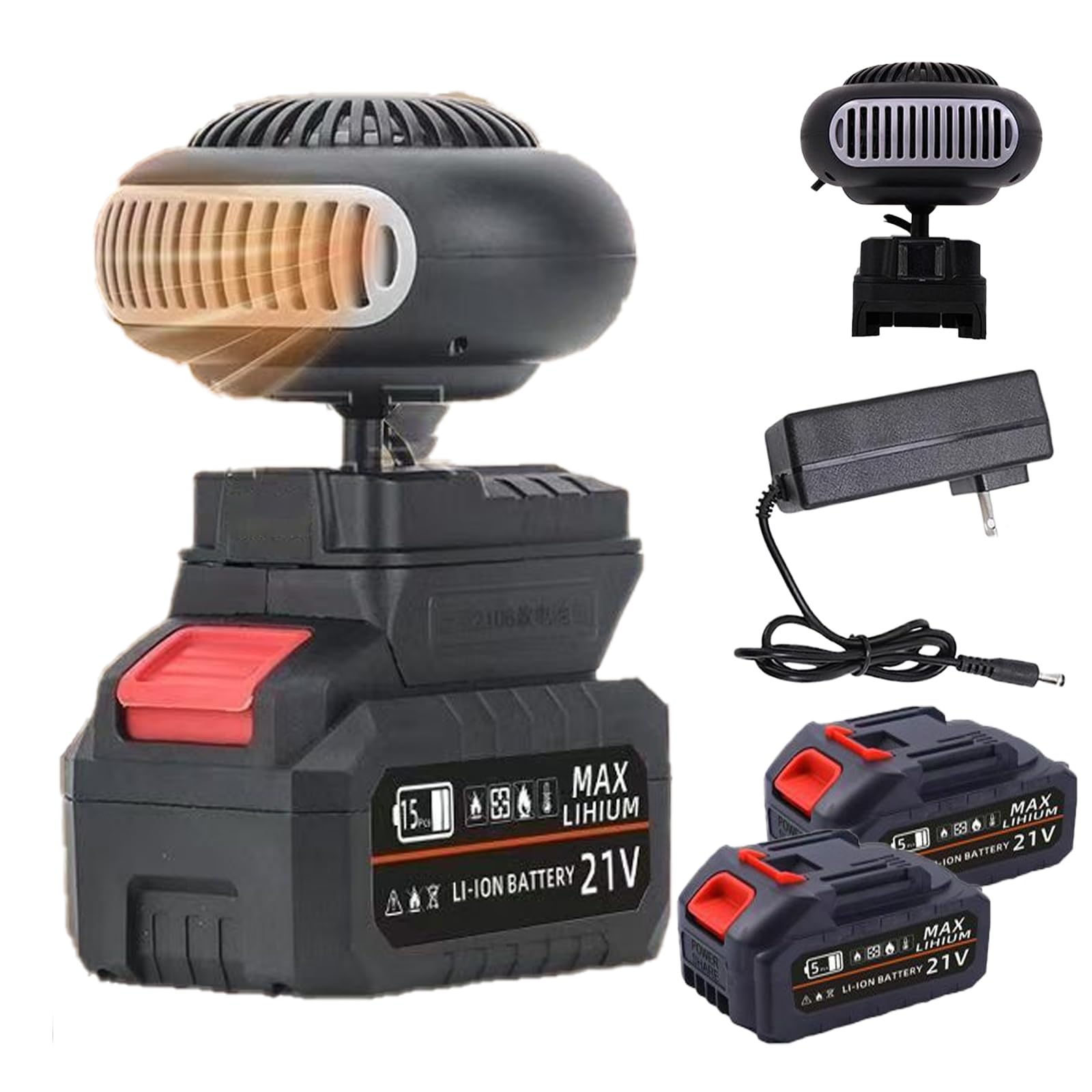 Riscaldatore Portatile Ricaricabile per Auto, sbrinatore Anti-ribaltamento con Batteria Ricaricabile da 1500 mAh x 2, riscaldatore Ambiente con termostato e 2 Porte USB per Auto, camere d 5 Batteries