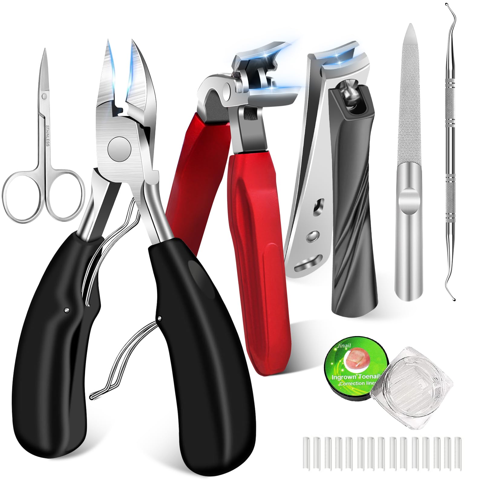 DUAIU 7Pcs Toenail Clippers for Thick Nails Angled Head Large Nail Clippers for Senior Heavy Duty Ingrown Toenail