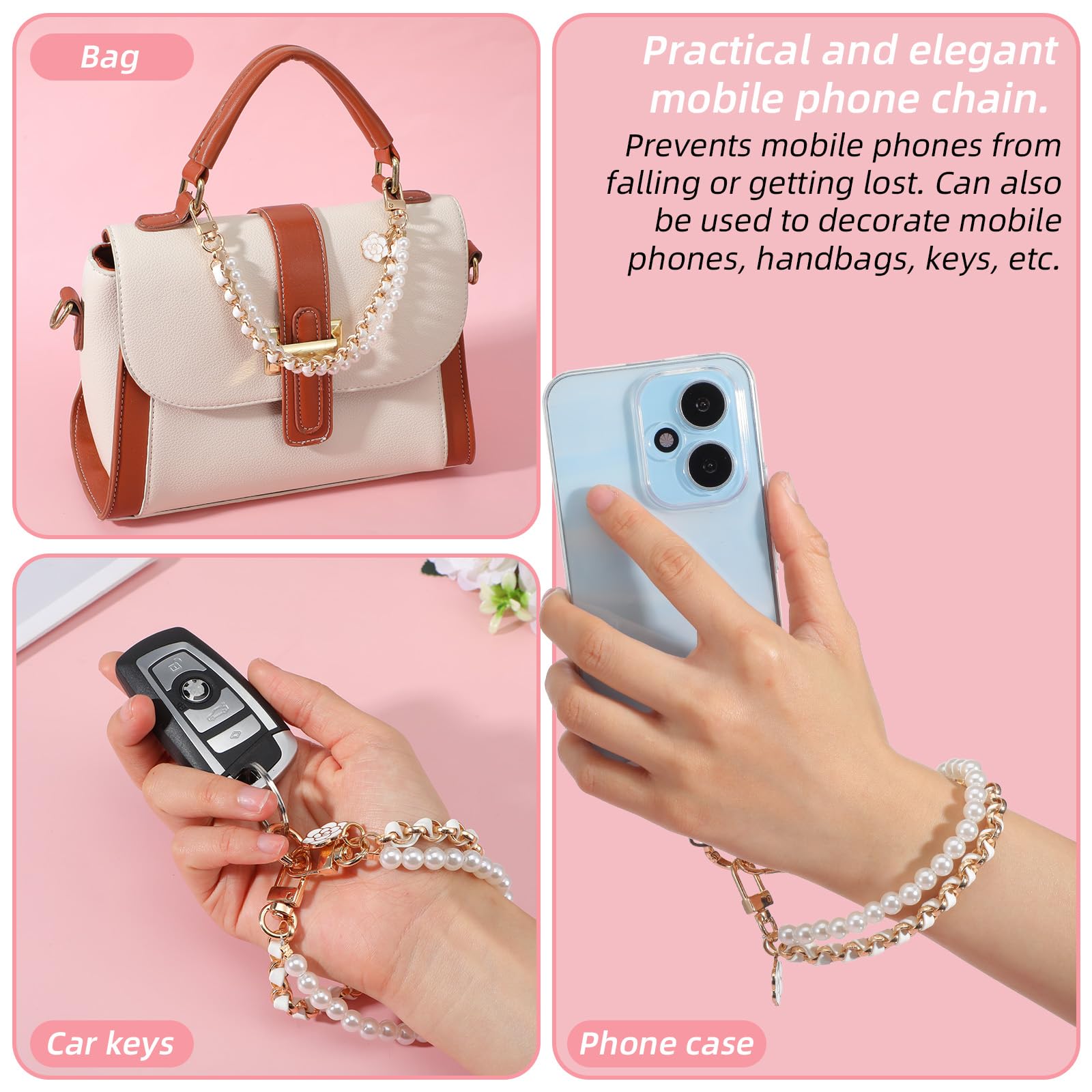 Molain 2 Pcs Beaded Pearls Phone Wrist Strap, Detachable Phone Charm Bracelet CellPhone Wristlet with Tether Tab Hands-Free Universal Cellphone Strap for Cell Phones — view 3