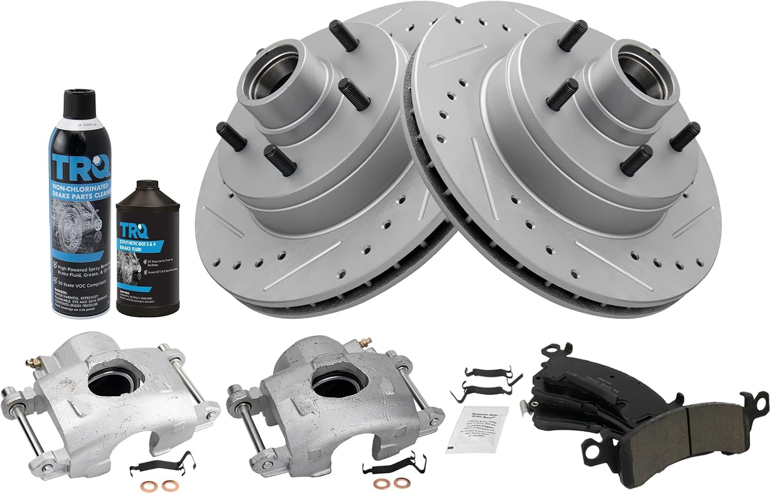 TRQ Performance Front Performance Brake Pad & Rotor Kit Ceramic Premium G-Coated Slotted X Drilled Compatible with 1991-1996 Buick Roadmaster 1991-1992 Cadillac Brougham Chevrolet Caprice