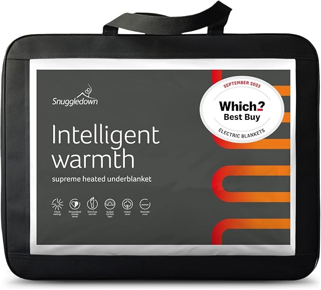 Snuggledown Intelligent Warmth Electric Blanket Superking - Dual Control 9 Heat-Settings Quilted Luxury Heated Blanket for Bed - Cotton Cover, Auto Timer, Comfortable, Machine Washable (180cm x 200cm)