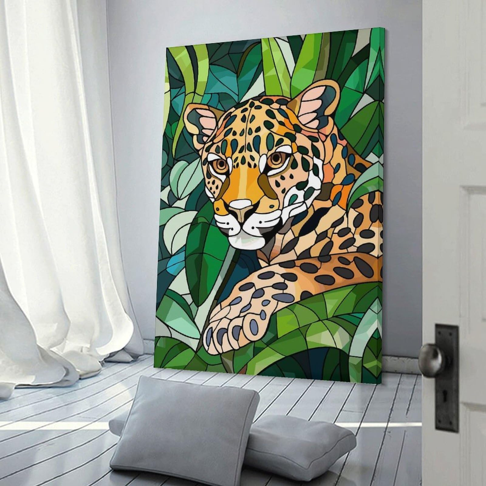 Junmoney Frame-Style-23 Room Decor Wall Art Jaguar In Lush Greenery, 12X18inch(30X45cm), For Gallery Wall Decor And Room Displays, An Easy Match For Collected Prints