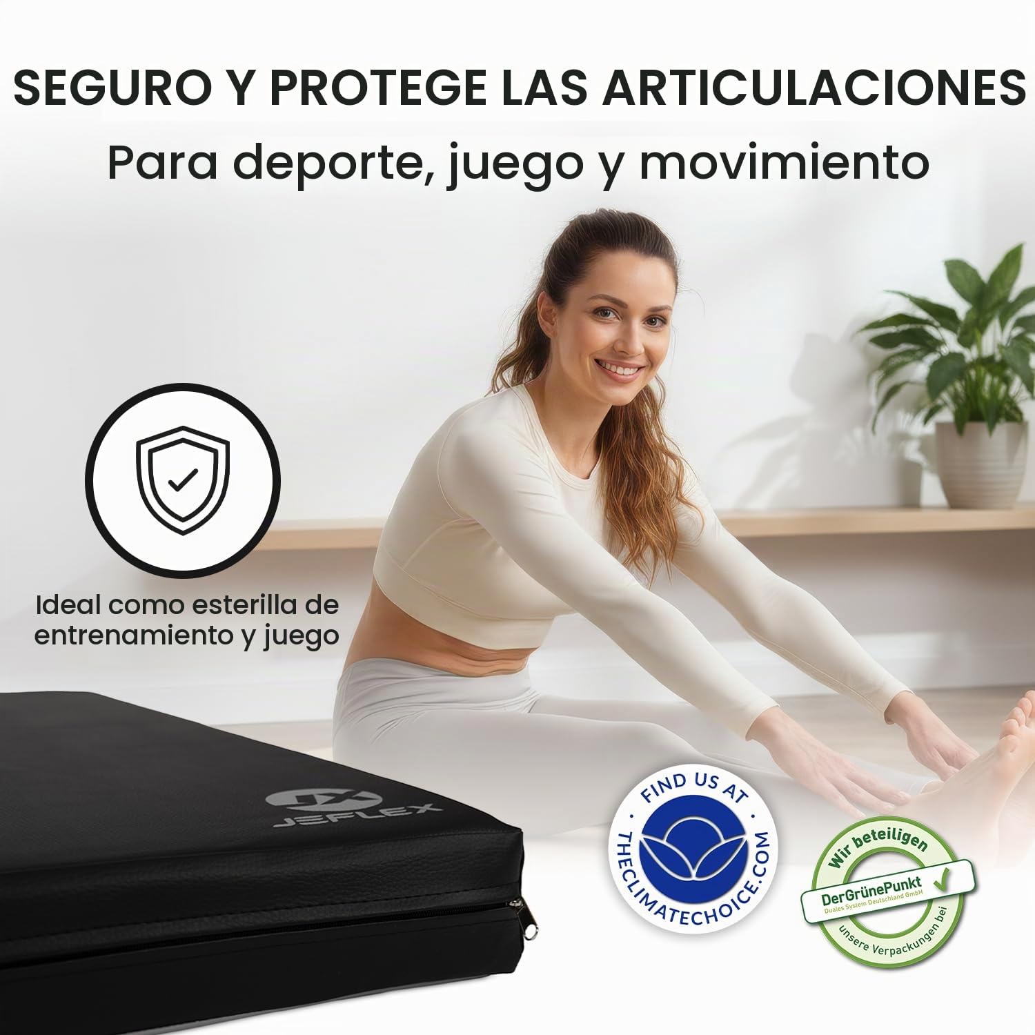 Jeflex - Colchoneta Gimnasia 150 x 100 x 8 cm fabricada en Alemania / Esterilla de gimnasia / Colchoneta multifuncional y esterilla de yoga / Esterilla de juego para habitación de los niños