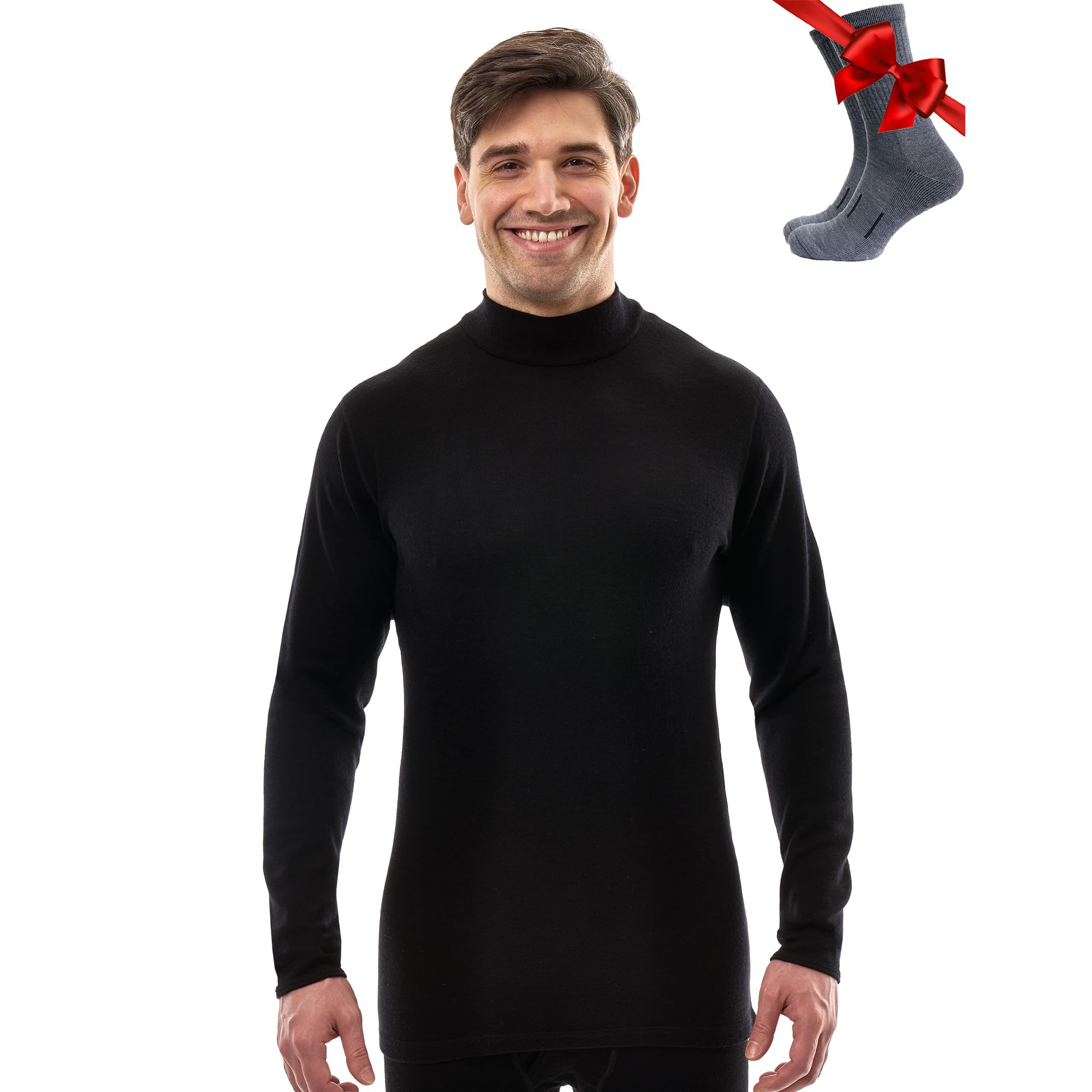 Merino.tech 100% Merino Rollkragenpullover Herren Alltag & Reise + Socken | Merino Shirt Herren Langarm. Kratzfrei, wärmend und feuchtigkeitsableitend Merino Unterwäsche Herren