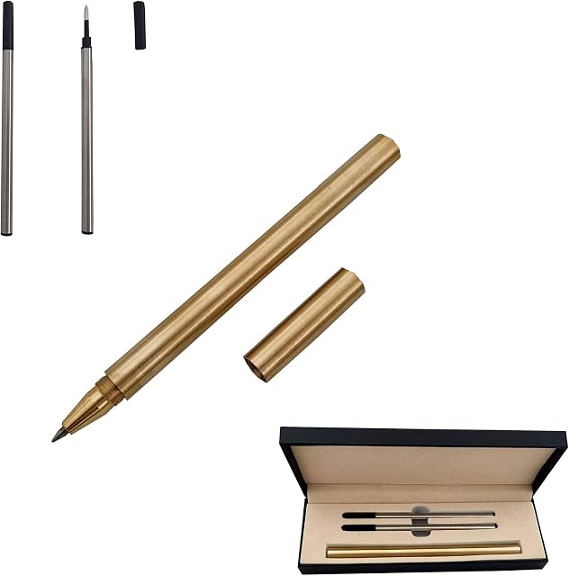 Accod Brass Ballpoint Pen Rollerball Pen Metal Signature Pen with Two 0.5MM Replaceable refills Suitable for Business Gift,FamilyFriend and Writing Black Smooth Writing -Boxed