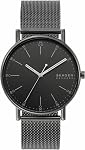 Skagen Signatur Montre en acier inoxydable et cuir analogique Quartz pour homme