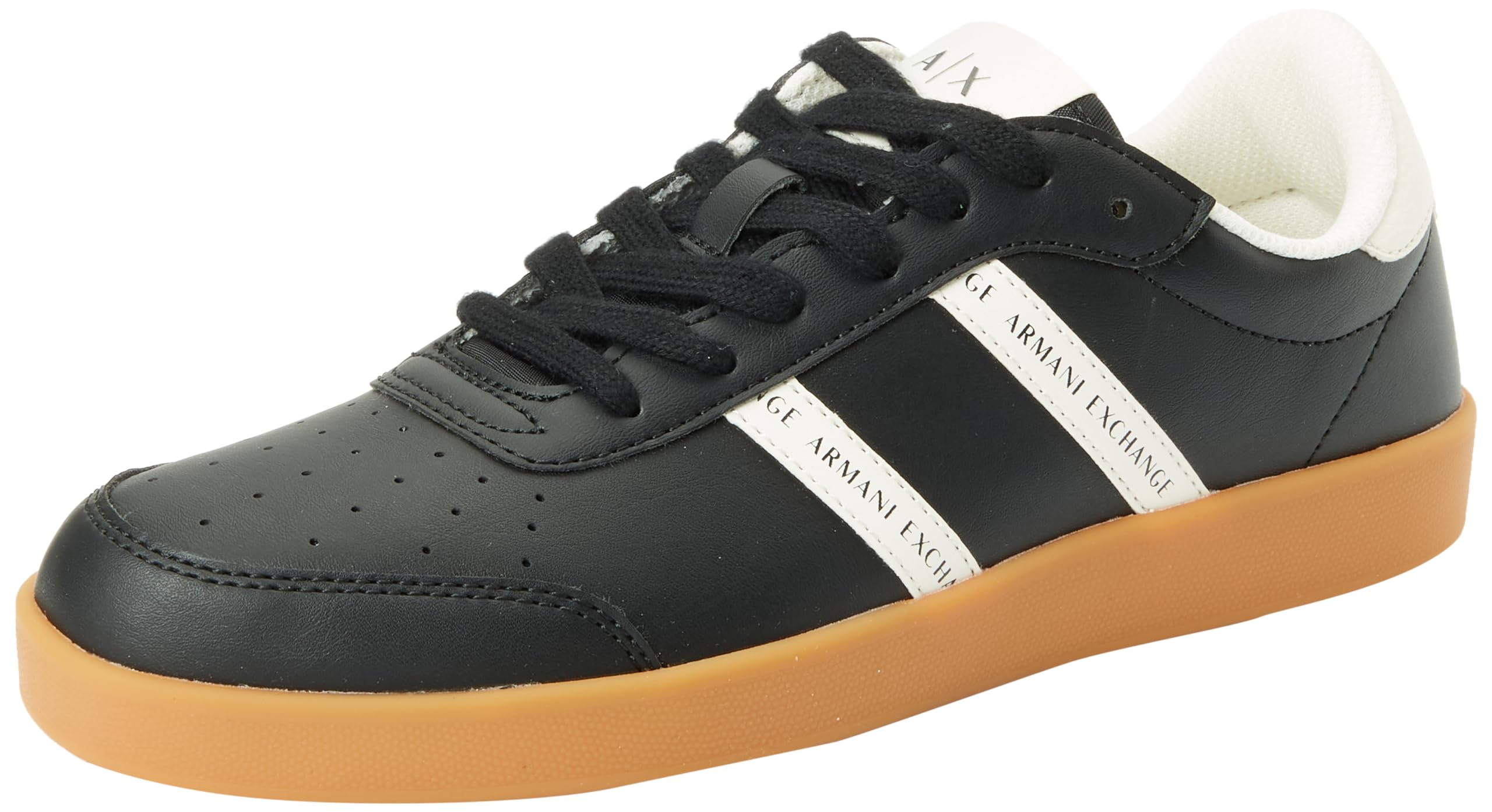 A｜X ARMANI EXCHANGE Women's Berlin, Double Band Logo Sneaker, Black+ Off White, 7 UK