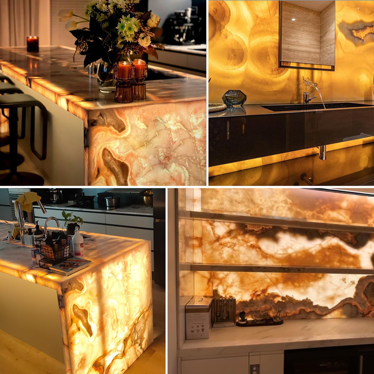 4-Pack LED Backlight Sheet, Dimmable Flexible Transparent Film Screen Cuttable Panels for Backlit Translucent Stone/Marble/Onyx/Quartz Countertop Wall, 19.3X9.6 inch, 24V 28W 3000K Warm White
