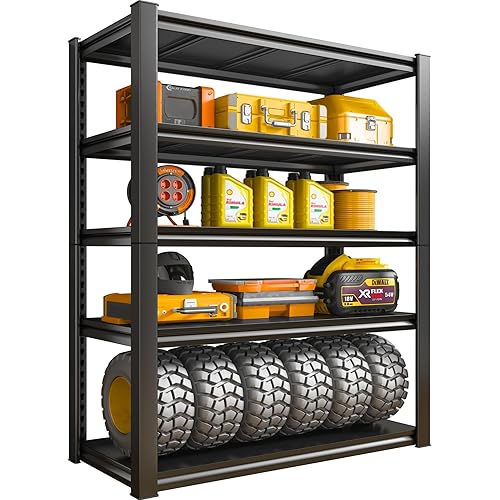 Raybee 72" Garage Shelving 2010LBS Storage Shelves Heavy Duty Shelving Unit Garage Shelves Metal Shelves for Storage Industrial Shelving Utility Shelf for Warehouse Pantry, 72" H x 31.7" W x 16.3" D