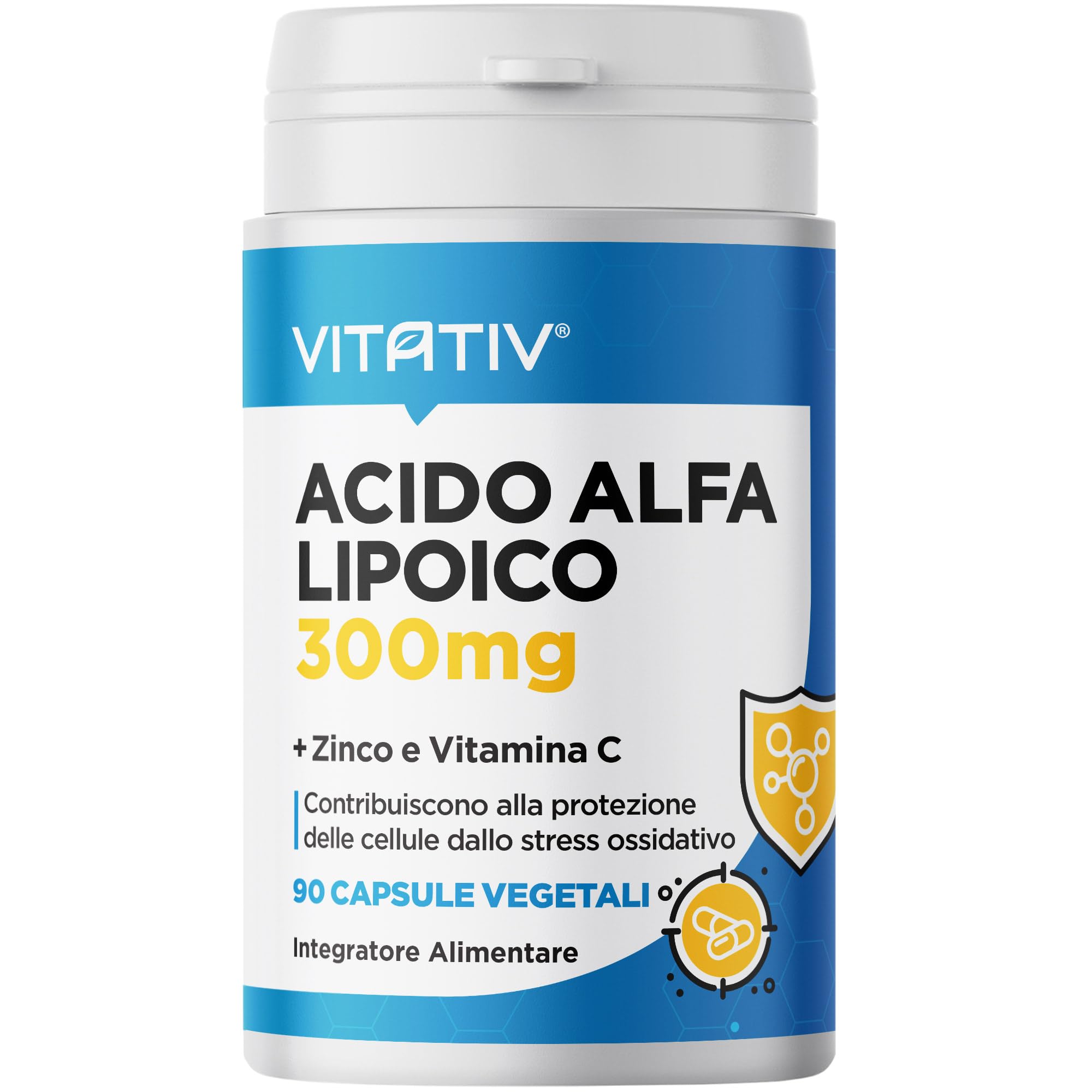 VITATIV Acido Alfa Lipoico ALA 300mg + Vitamina C e Zinco | Antiossidante | 90 Capsule Vegetali | Made in Italy