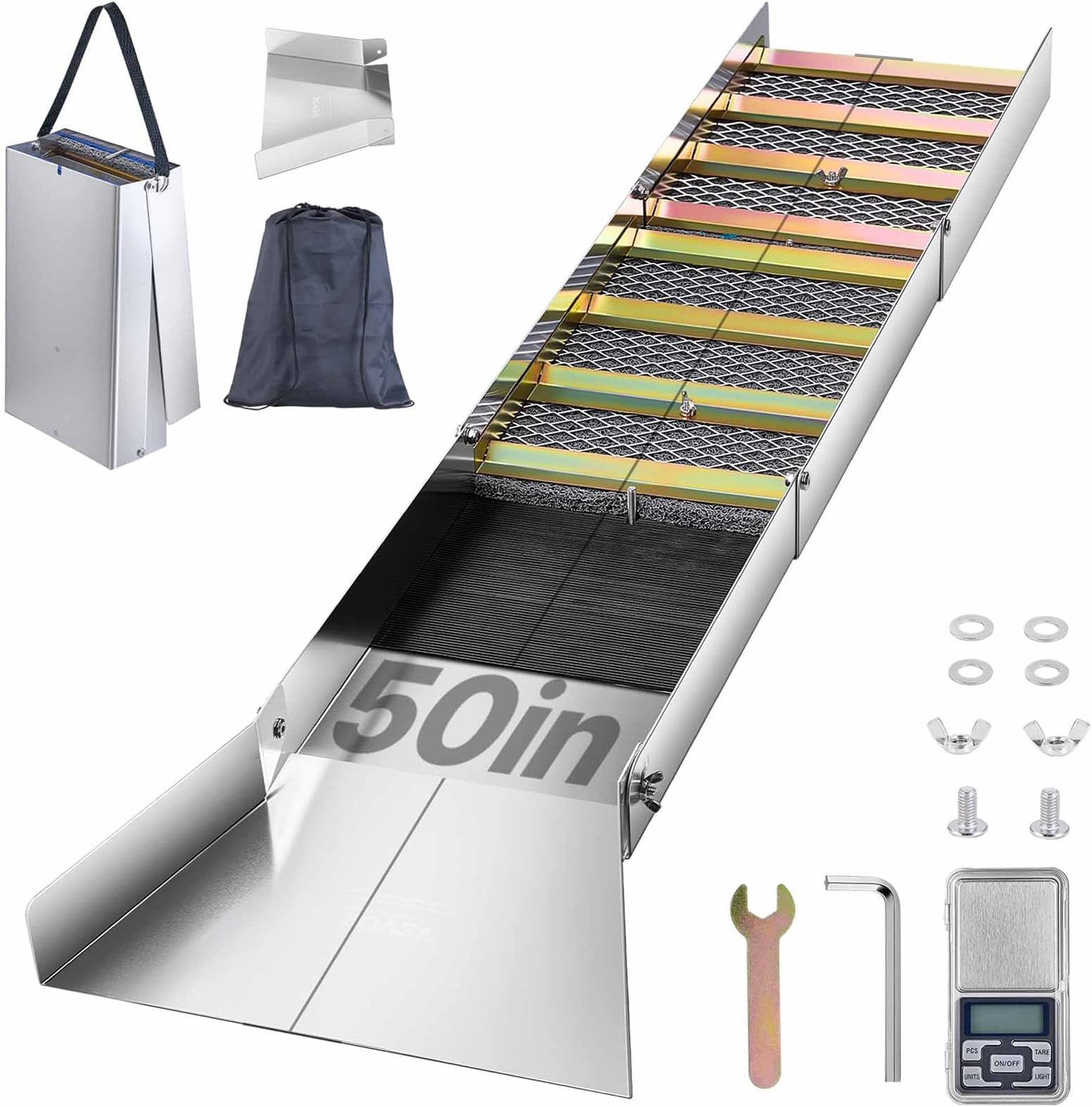 VEVOR Folding Aluminum Alloy Sluice Box, Compact 50" Sluice Boxes for Gold, Lightweight Gold Sluice Equipment, Portable Sluice Boxes w/Miner's Moss, River, Creek, Gold Panning, Prospecting, Dredging