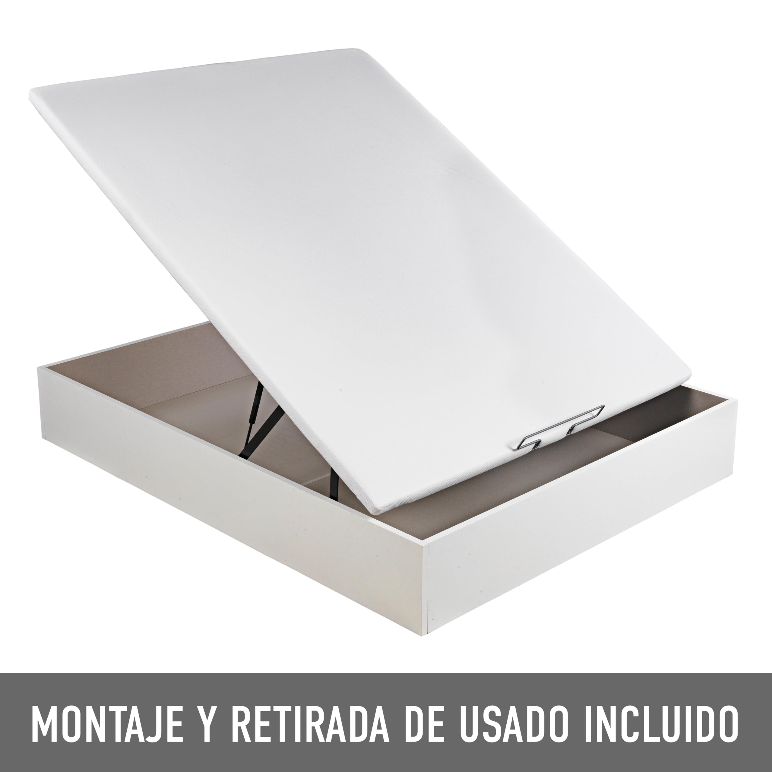 ROYAL SLEEP - Pack Descanso Montaje y Retirada de Usado Incluido | Colchón Viscoelástico Ceramic 23cm | 135x190 | Canapé Abatible Madera Gran Capacidad Blanco