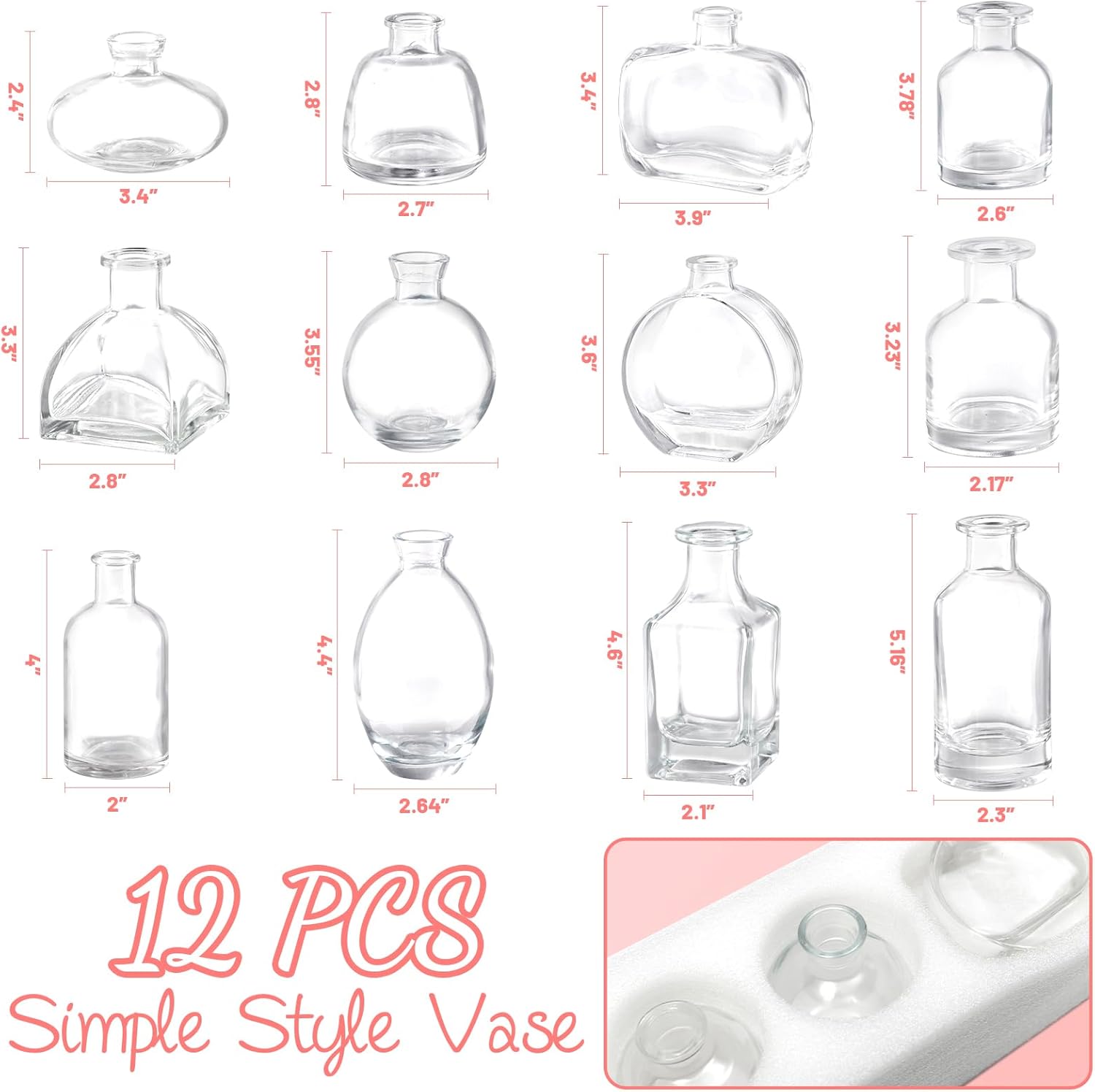 Bud Vases Set of 12, Clear Glass Bud Vase in Bulk, Small Vases for Centerpiece Mini Modern Flower Vase Transparent, Wedding Party Table Home Decor - Image 2