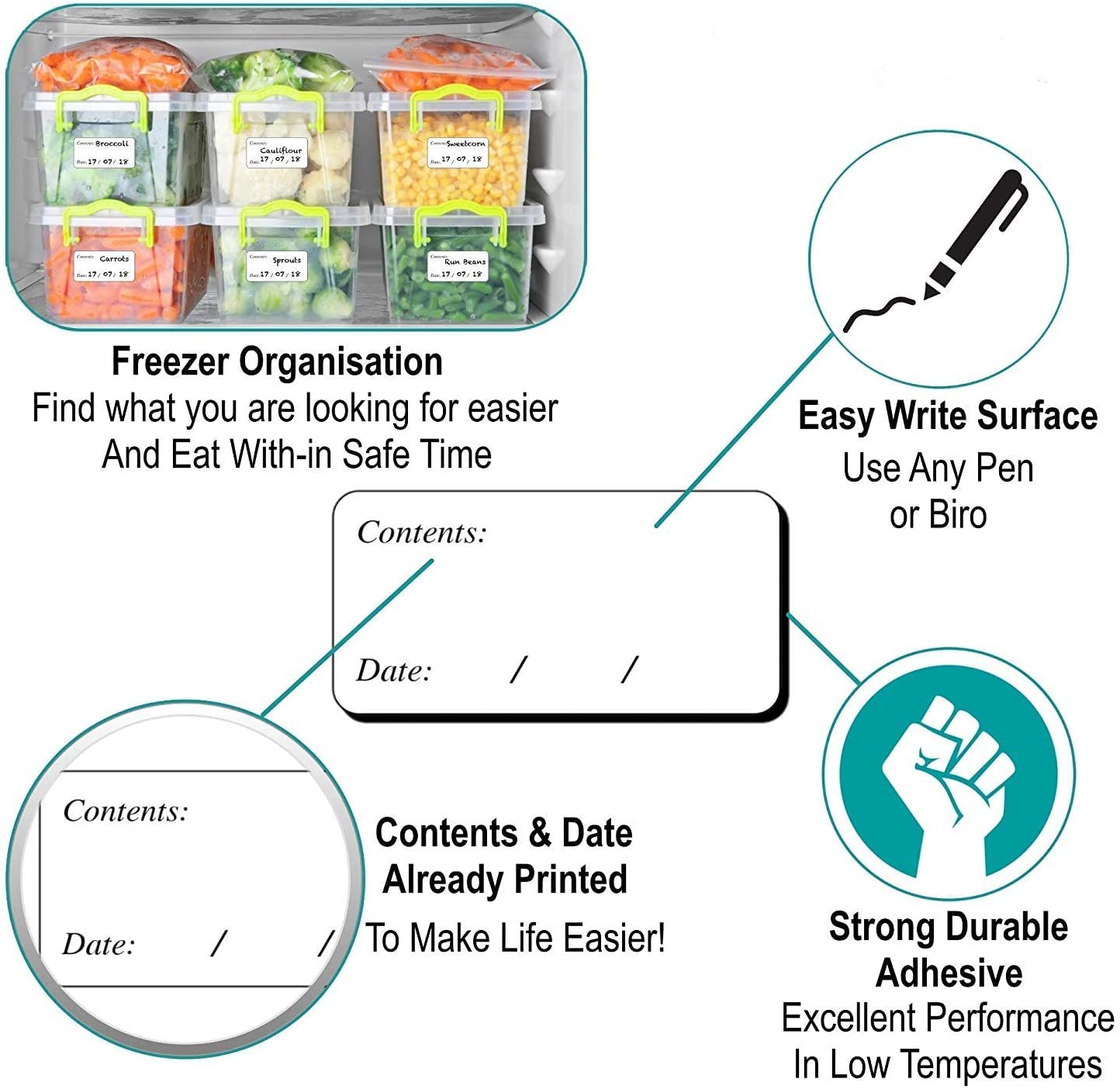 Hycodest - 100 étiquettes Amovibles Pour Congélation - 30x60 Mm - Sans Résidus - Organisation Cuisine