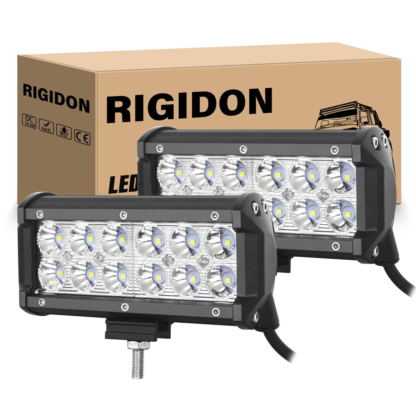 RIGIDON 2PCS LED Light Bar, 6.5Inch 36W Double Row Spot Waterproof Off Road Driving Boat Light Bar for ATV SUV Truck Pickup 4x4 Car LED Work Light