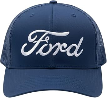Ford Script Logo Trucker Hat | Embroidered Navy Twill and Mesh Snapback | Officially Licensed