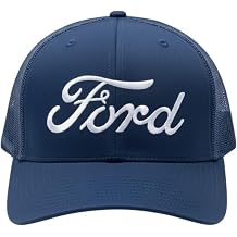Ford Script Logo Trucker Hat | Embroidered Navy Twill and Mesh Snapback | Officially Licensed