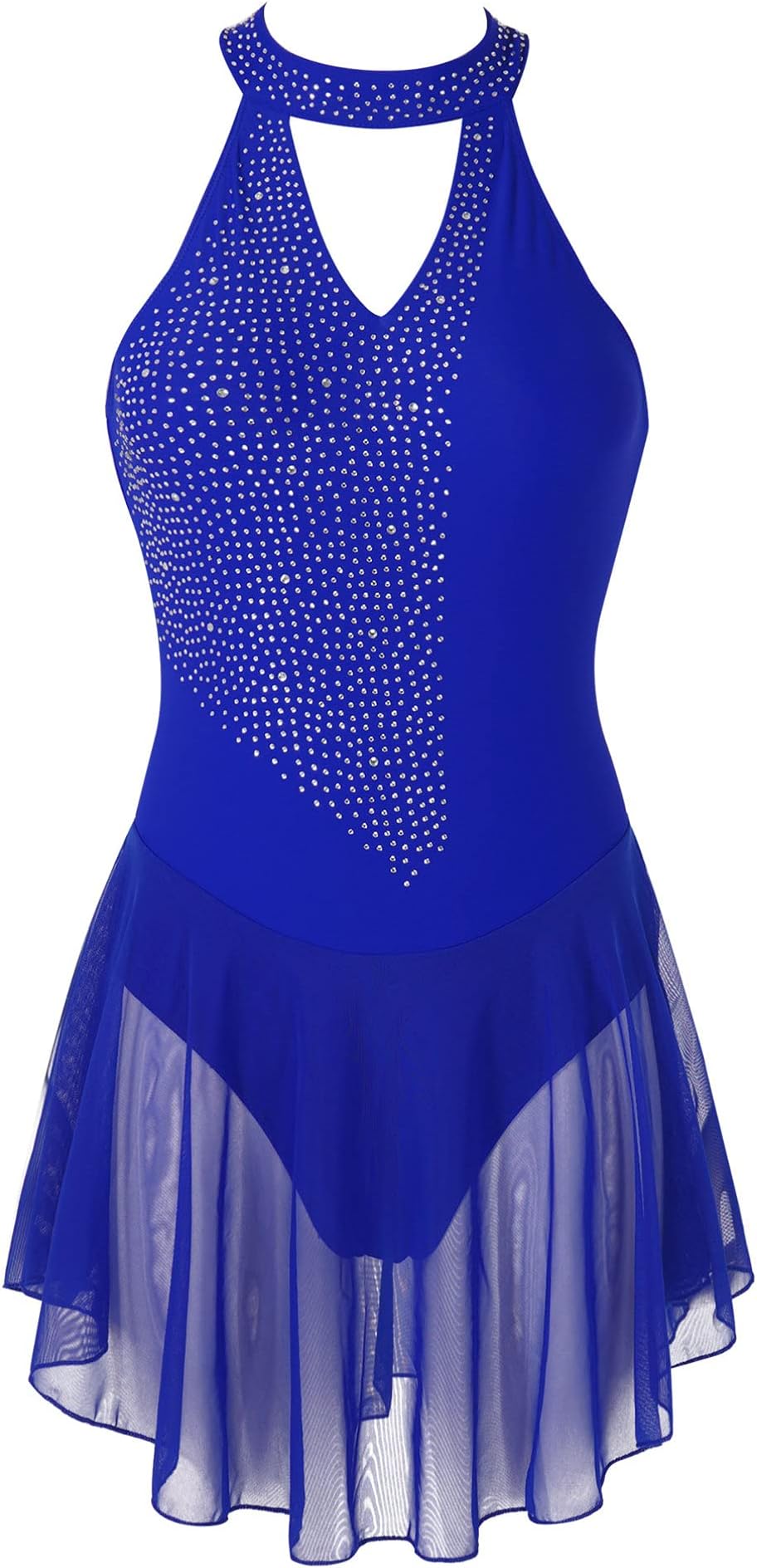 TiaoBugWomen Figure Skating Dress Sleeveless Glitter Rhinestone Ballet Lyrical Dance Dress Leotard