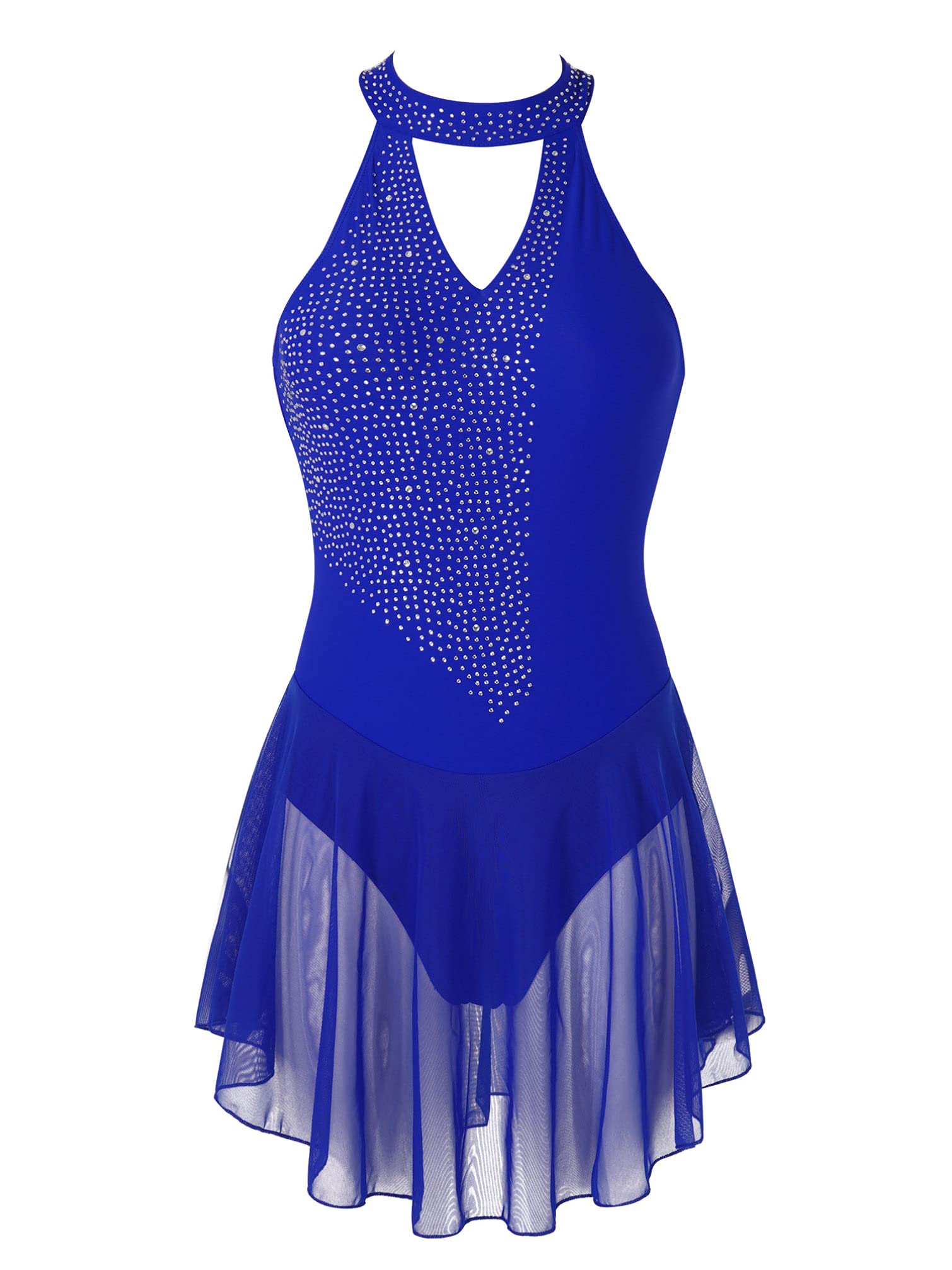 TiaoBugWomen Figure Skating Dress Sleeveless Glitter Rhinestone Ballet Lyrical Dance Dress Leotard