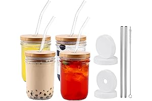 Mason Jar Cups with Lids and Straws for Smoothies