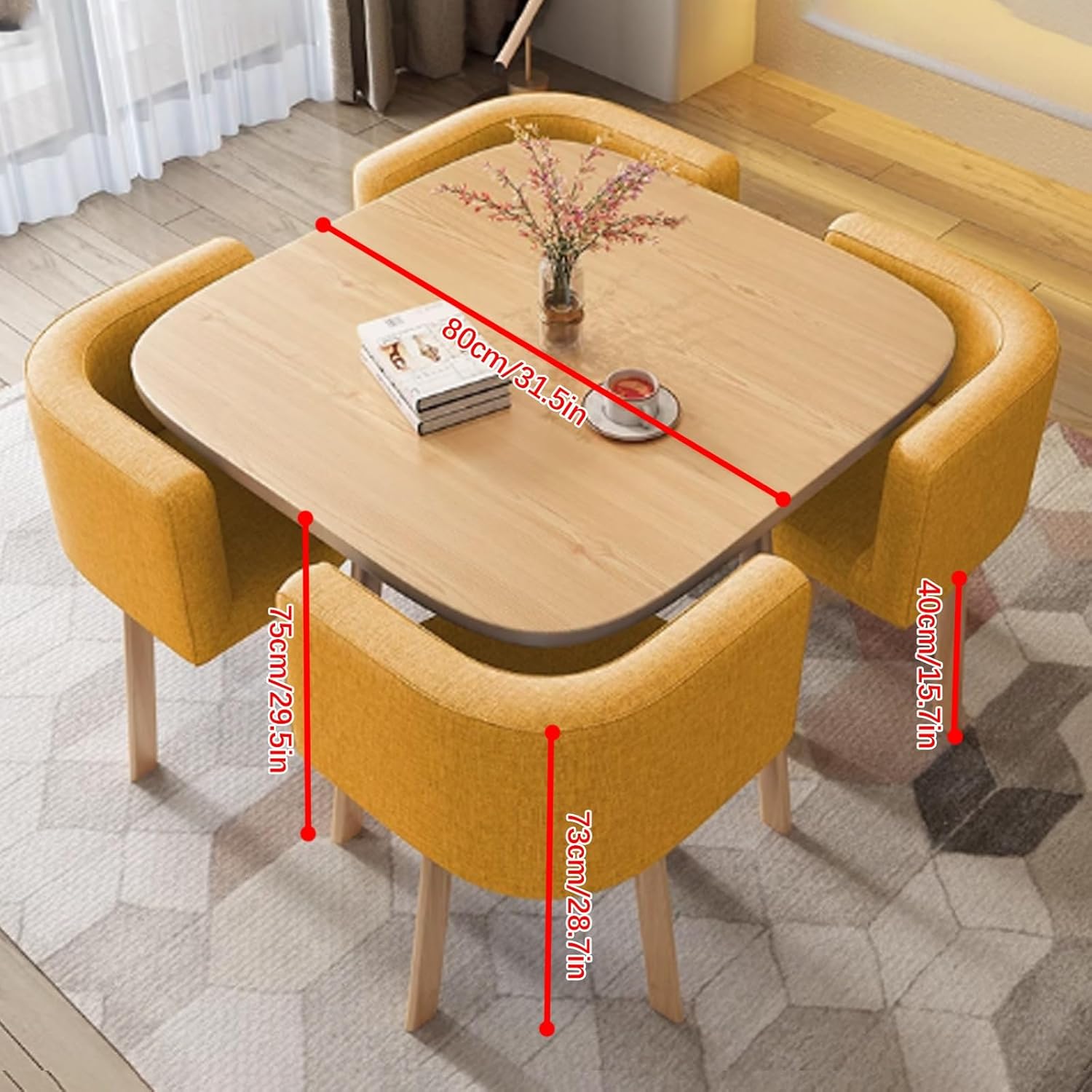 Modern Dining Table Set for 4 - Blue Chairs
