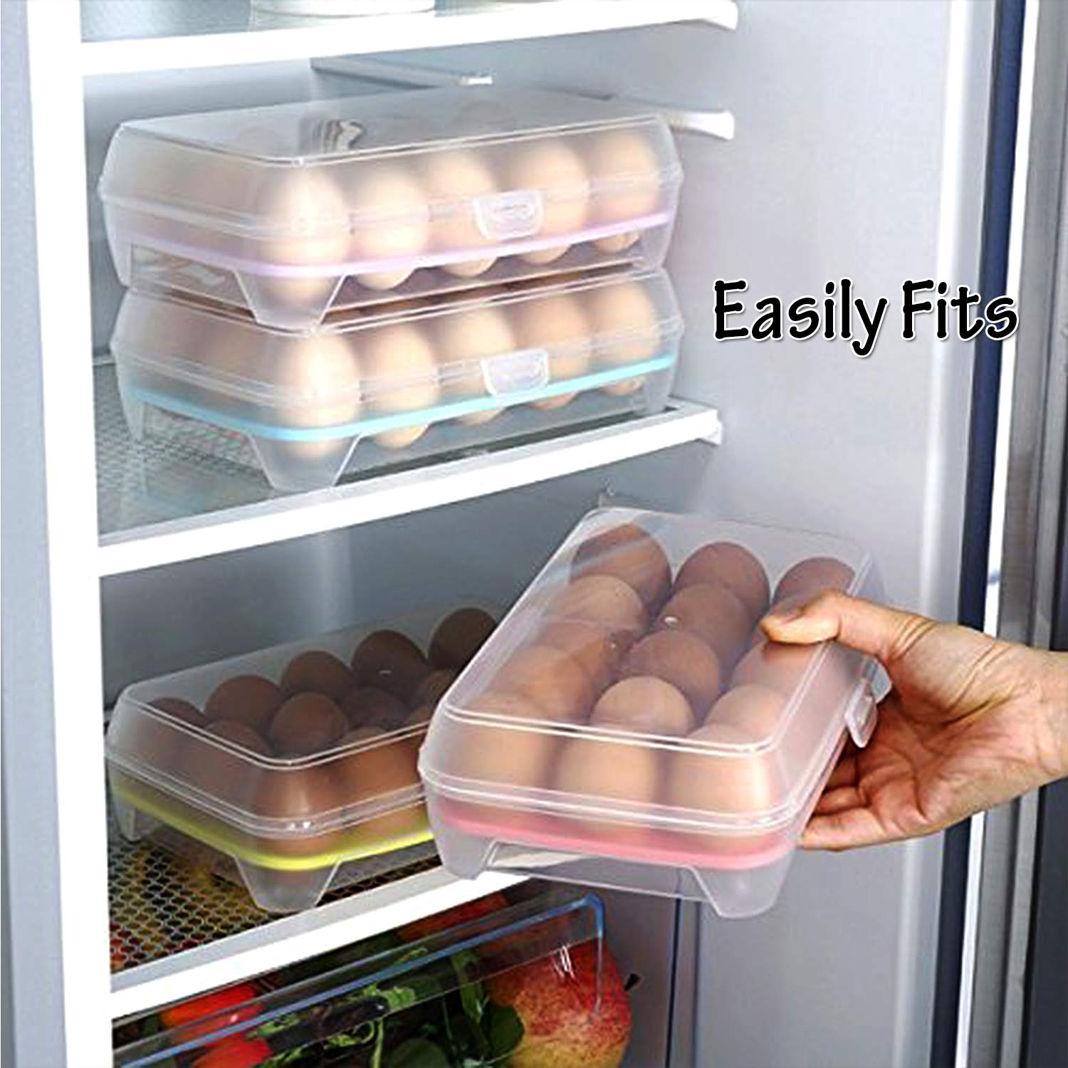 IKTU® Egg Storage Box with Lid Capacity of 15 Eggs Transparent Strong Plastic (Assorted Colour) (1 Pieces) 1