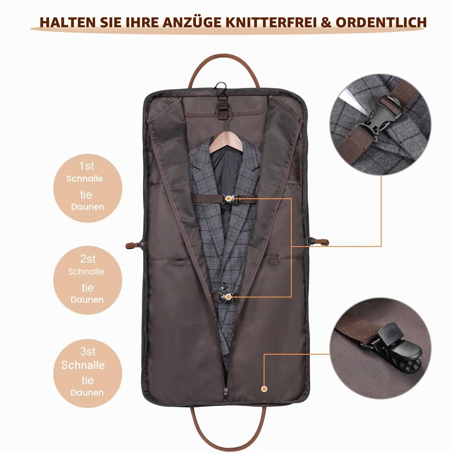 S-ZONE Herren Kleidersack Anzugtasche Canvas Echtleder Trim Kleidertasche für Reisen Kurzurlaub Geschäftsreisen Aufbewahrung