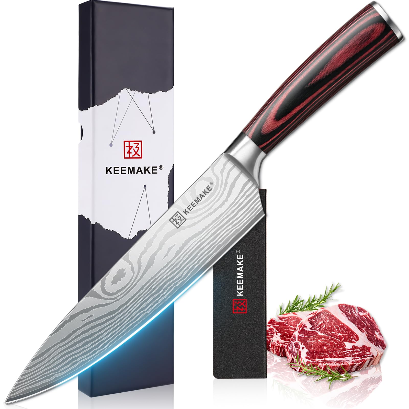 KEEMAKE Chef Knife - 8 Inch High Carbon Stainless Steel Kitchen Knife with Ergonomic Handle, Professional Non-Slip Ultra Sharp Knives for Cooking - 2