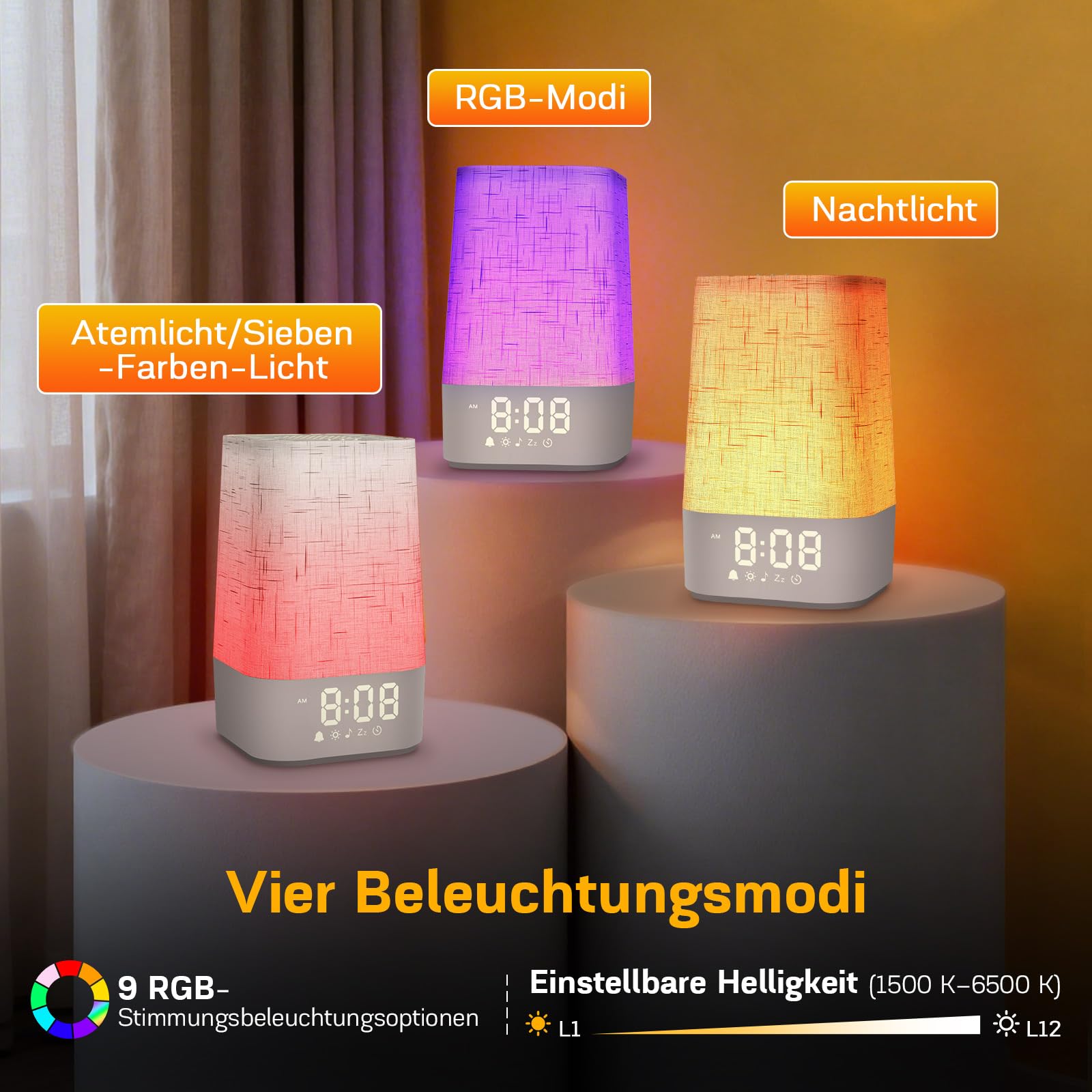 MILFECH Tageslichtwecker mit 30 Naturgeräuschen, Lichtwecker Sonnenaufgang Wecker Digital Wake Up Light mit Ladefunktion Lichtwecker Einschlafshilfe und RGB, Dimmbares Nachtlicht, Timer