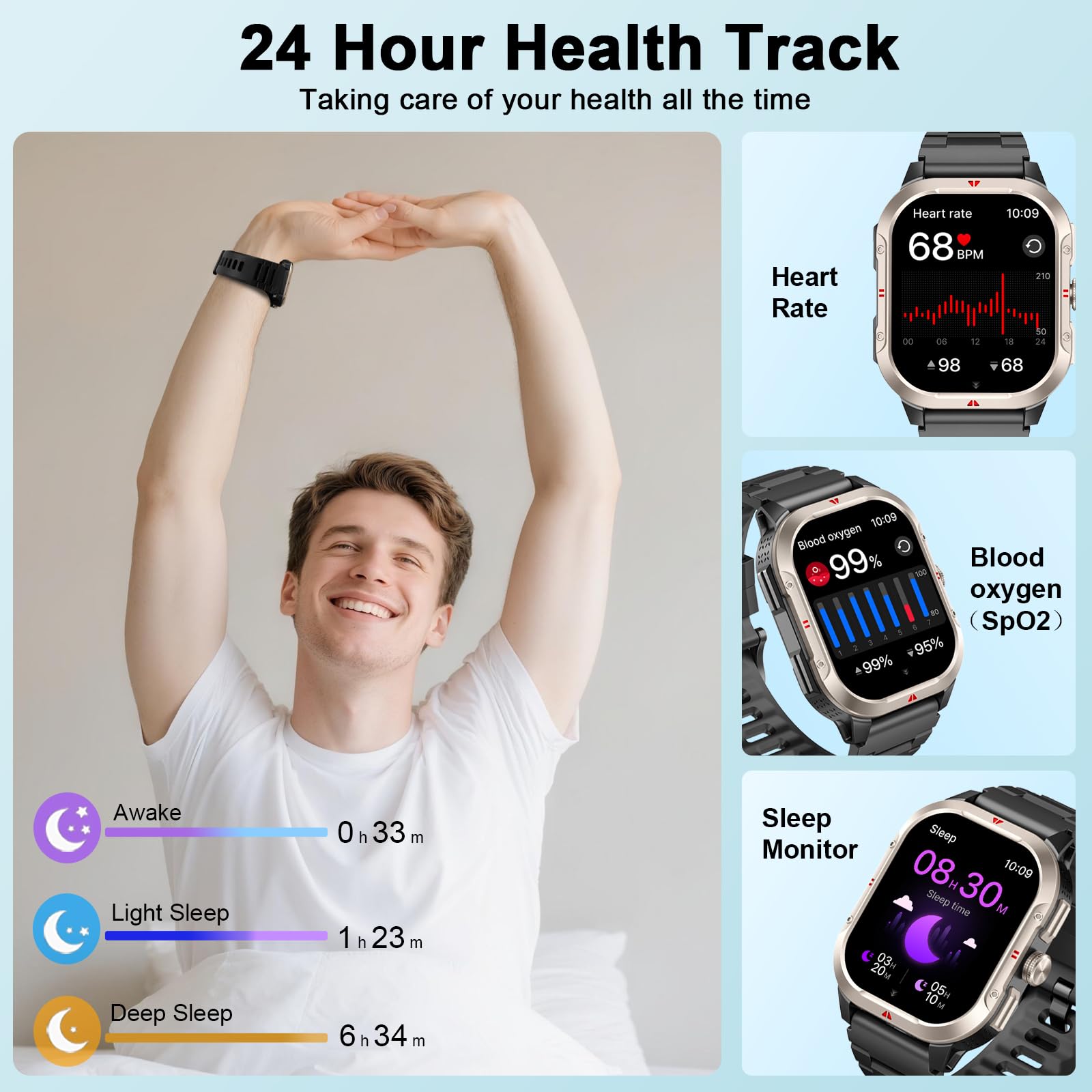 Reloj Inteligente Hombre con GPS, 2.06'' HD Smartwatch con Llamadas Bluetooth, IP68 Fitness Tracker con 110+ Modos Deportivos, Monitor de Sueño/Podómetro/Pulsómetro/SpO2 Smart Watch para Android iOS