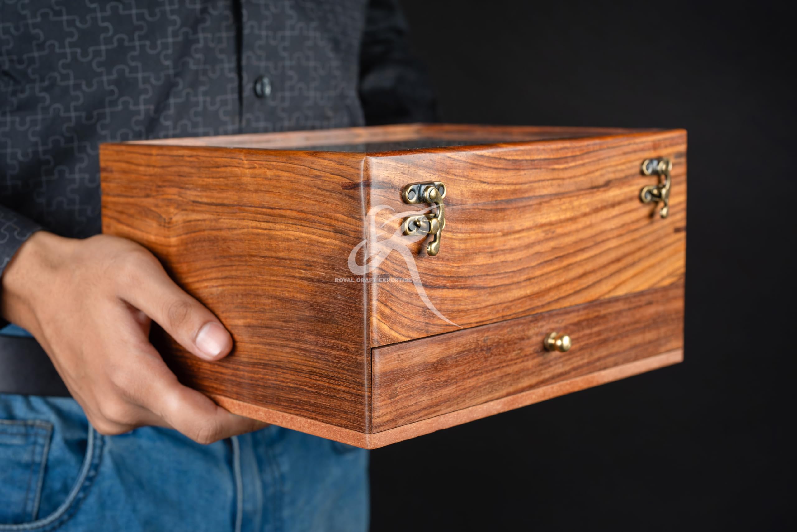 Royal Craft Expertise Horlogedoos met enkele sleuf voor heren - donker palissander reishorlogekast met glazen deksel | Luxe organizerhouder | Herenuurwerk Display Box - Valentijnsdag cadeau
