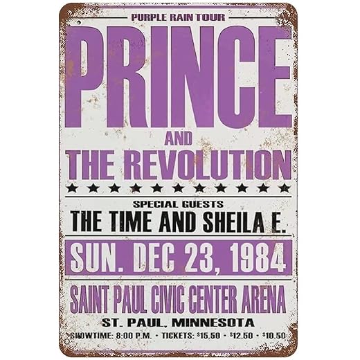 Xiddxu 1984 Prince in Saint Paul Retro Art Wall Decor Antique Tin Sign Vintage Advertising Metal Tin Sign Farmhouse Coffee Shop Street Garden Garage Door Shop Metal Signs 5.5x8 Inch