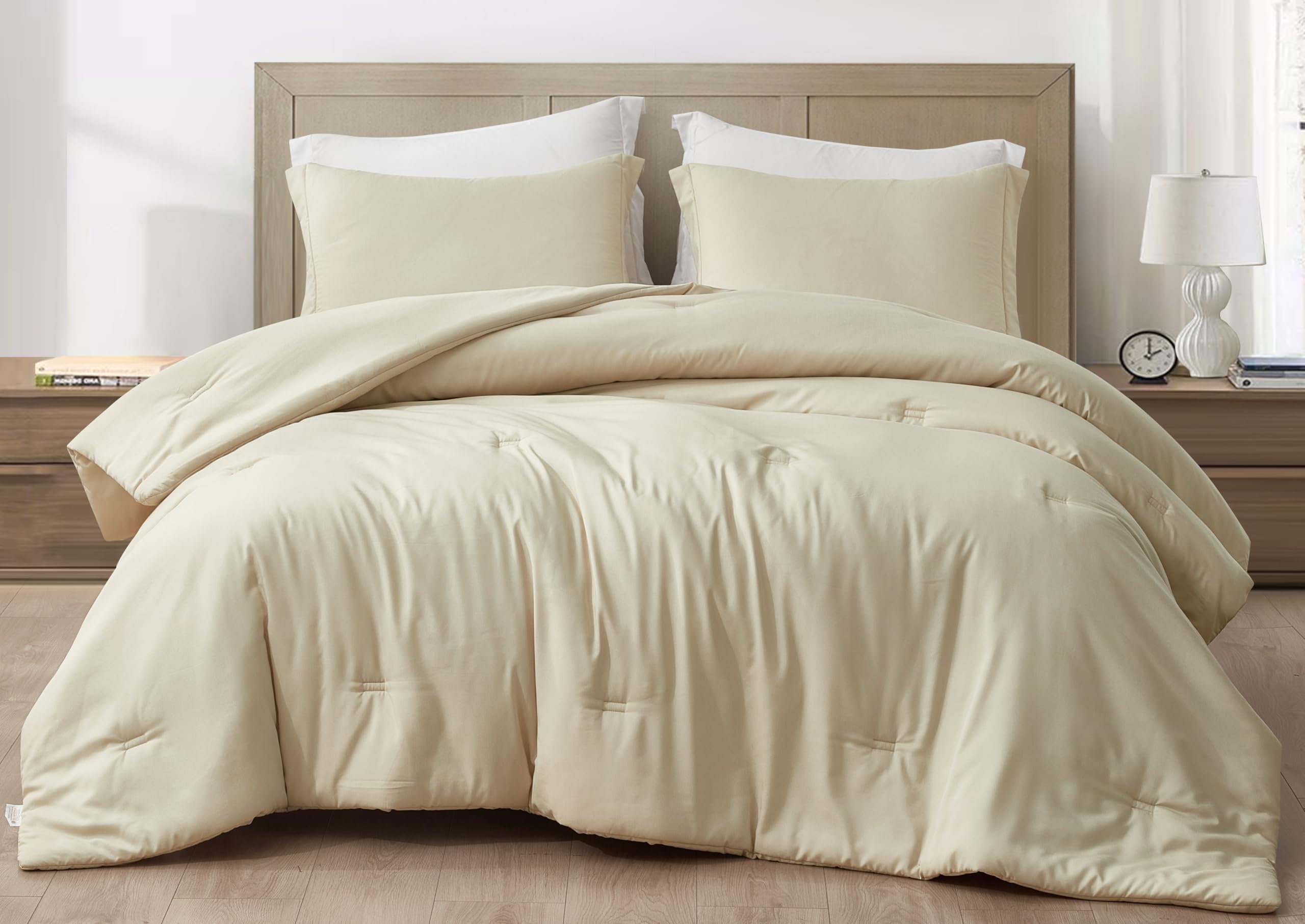 Chezmoi Collection Cliff 3-Piece Lightweight Cooling Comforter Set, Queen- Rayon Derived from Bamboo & Polyester Blended, Soft Breathable Bedding for