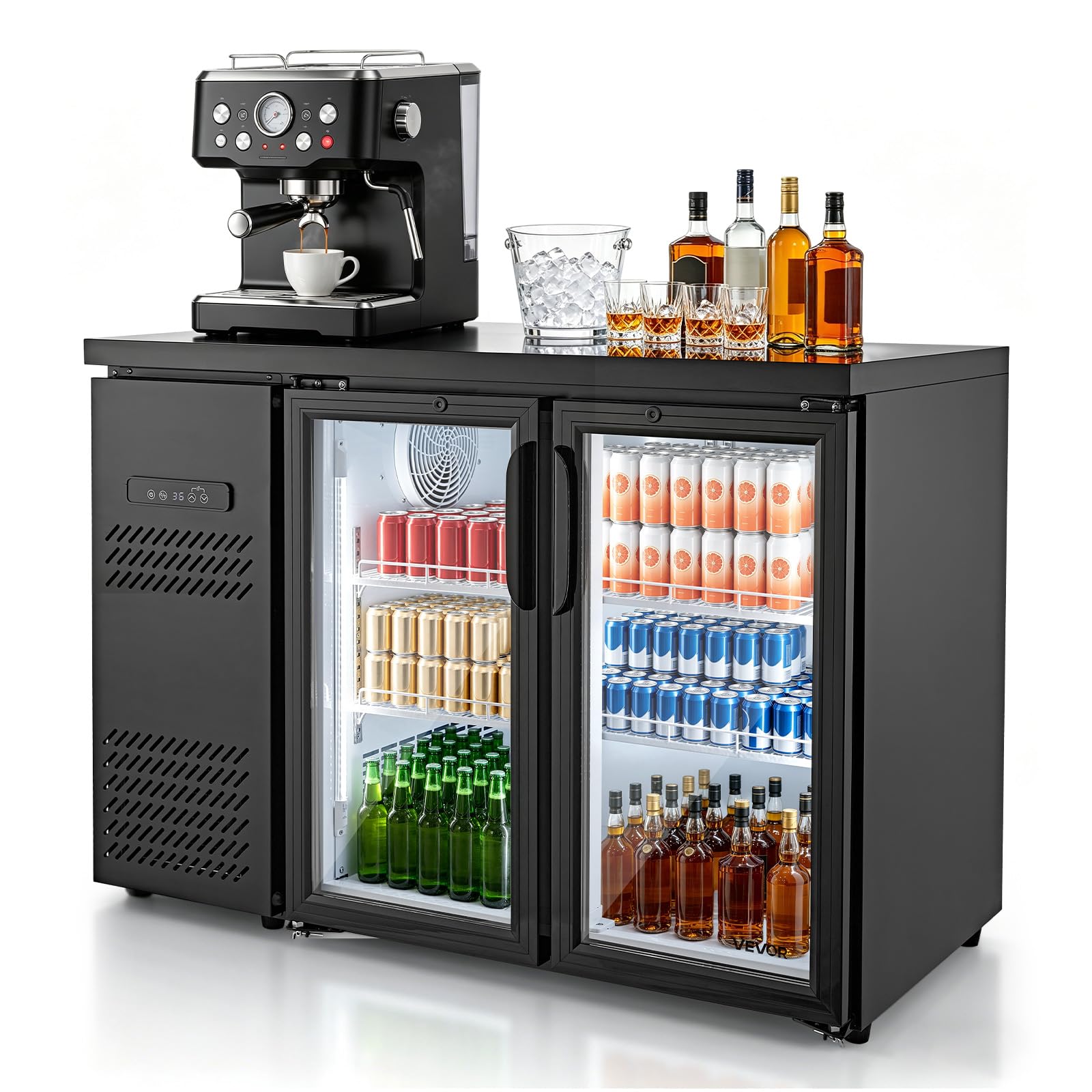 VEVOR Back Bar Cooler, 11.8 Cu. Ft Counter Height Beverage Refrigerator, Commercial Display Fridge w/ 2 Glass Doors, LED Lighting, Shelves, Fan Cooling Beer Wine Cooler for Pub, Merchandiser, Office