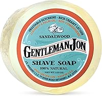 Gentleman Jon Sandalwood Shaving Soap - Premium 2.25 oz Puck for Rich Lather, Smooth Wet Shaves & Skin Protection