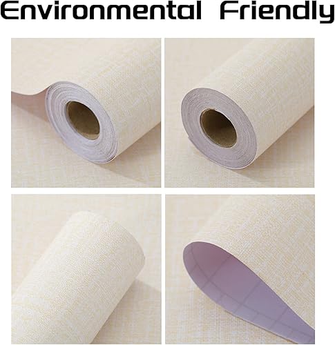 Miniatura 4 de Papel tapiz autoadhesivo de tela de hierba beige, 15.7 x 300 pulgadas, papel tapiz autoadhesivo para despegar y pegar, fácil de pegar, papel de